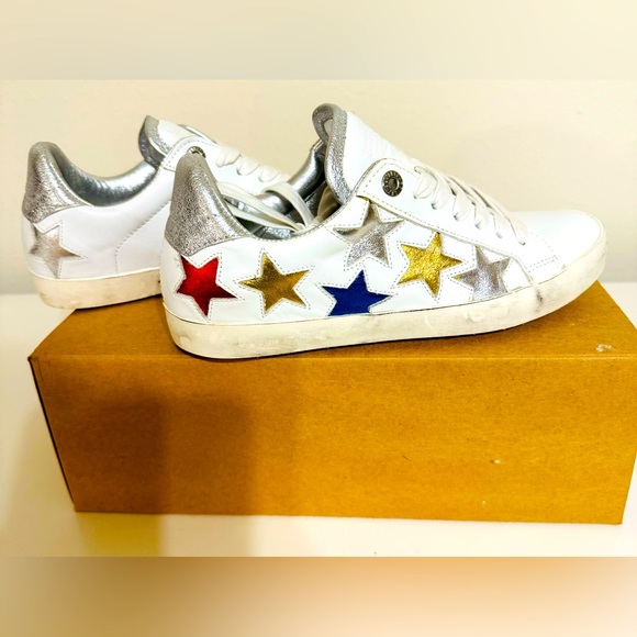 ZADIG & VOLTAIRE Women's Used Star Multicolor Patchwork Low Top Sneakers EU 38 - Picture 1 of 6
